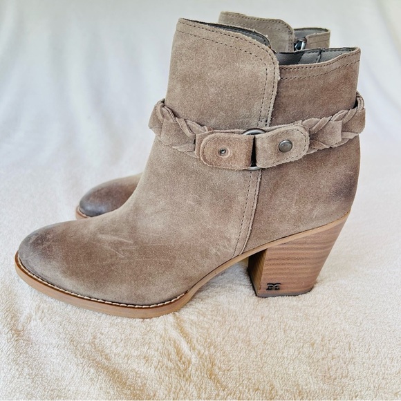 SAM EDELMAN BURNISHED SUEDE WESTERN ANKLE BOOTIES MUSHROOM TAUPE SIZE 9 NWT - Picture 13 of 13